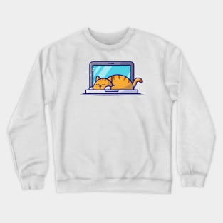 Cute Cat Sleeping On Laptop With Coffee Cup Cartoon Vector Icon Illustration (2) Crewneck Sweatshirt